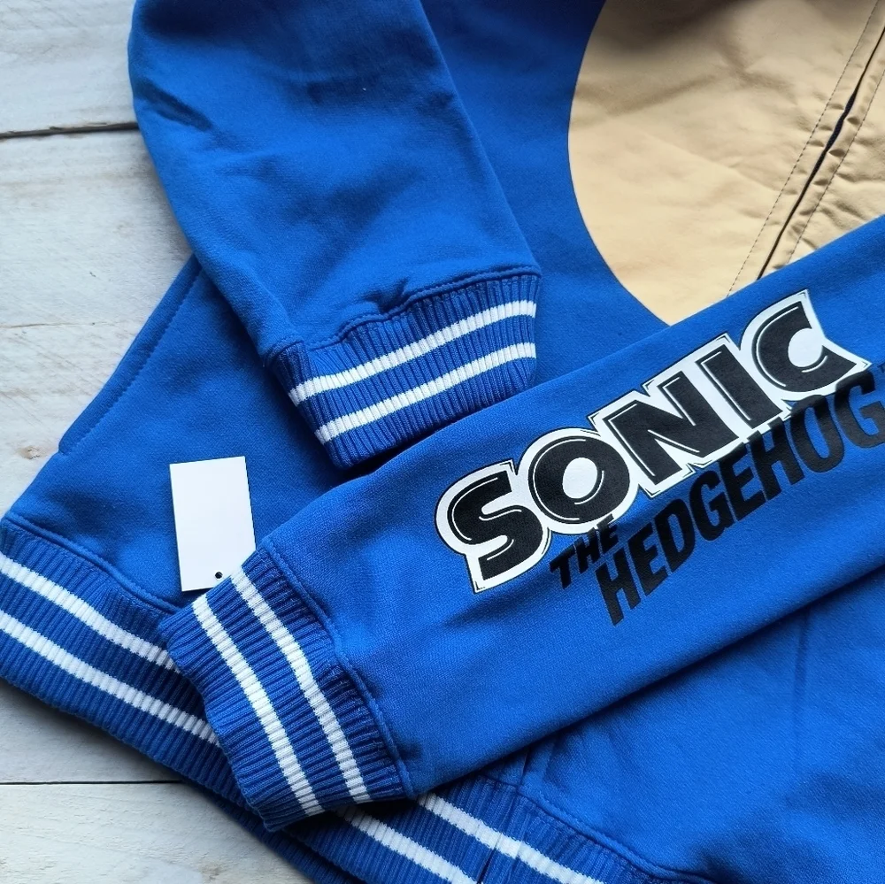 Sonic The Hedgehog Big Kids Zip Up Sweatshirt Jacket Costume With Mask Hood XL